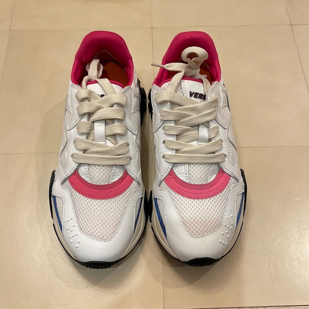 Gianni Versace pink, white and blue sneakers in size 36.5
